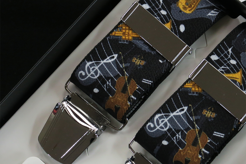 ★MUSIC サスペンダー 35mm X型 シルバークリップ イギリス直送 ST.GEORGE BRACE 楽しくミュージック・・♬~