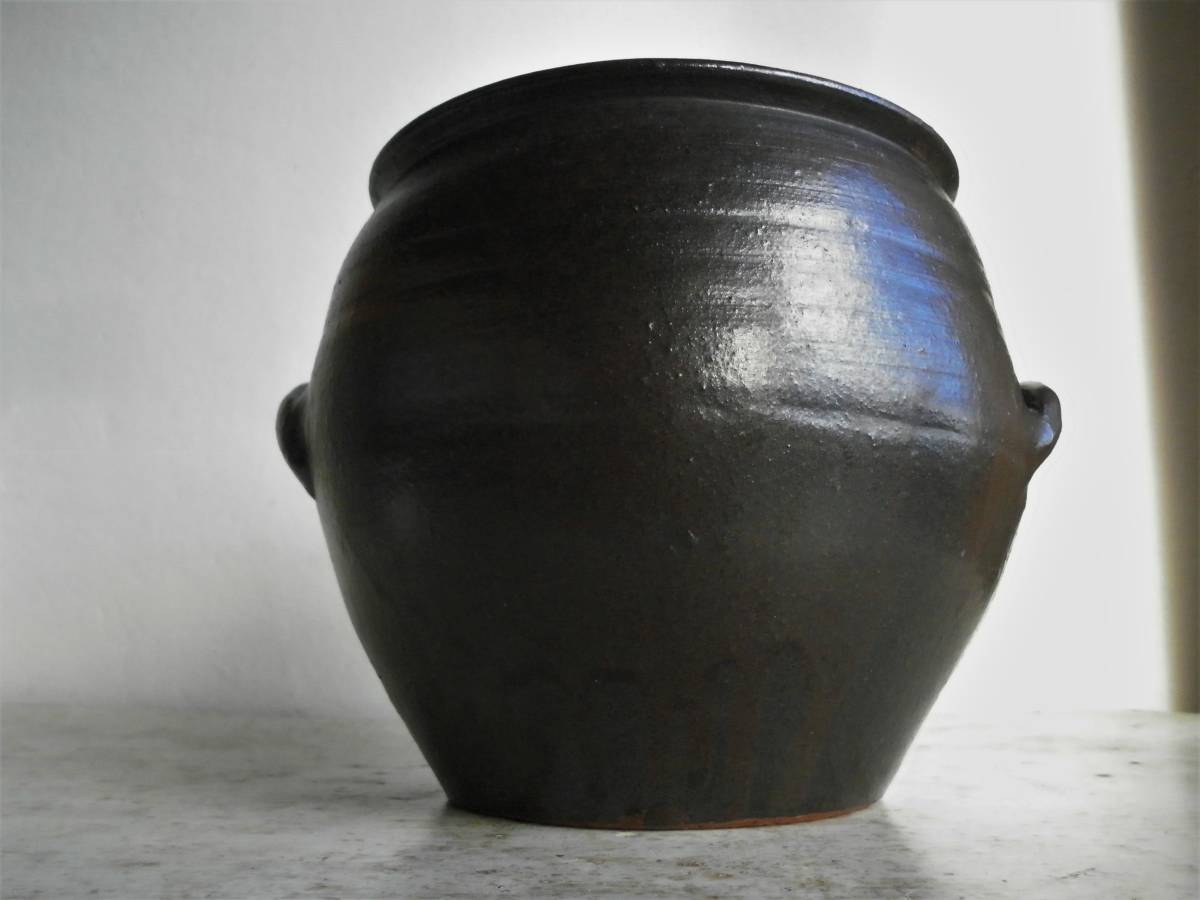 レトロ＊陶器＊作家＊壺＊花瓶＊花器＊こげ茶＊古道具