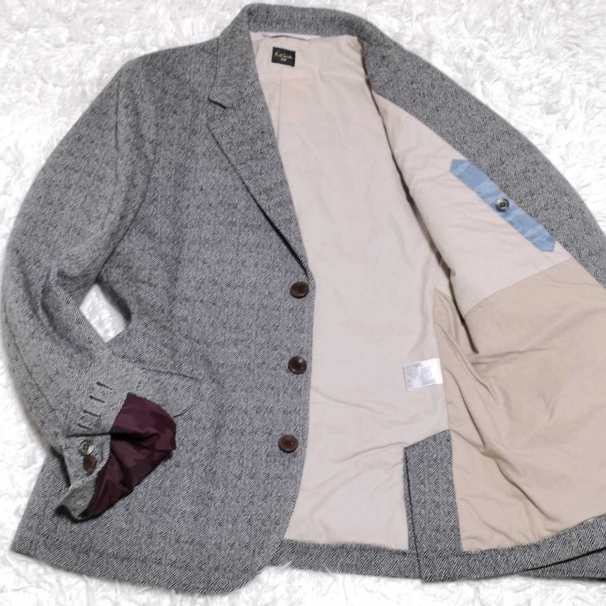【お買い得，新作】 極 L ポールスミス 英国調の高級感 Paul Smith 中綿 &times; ツイード テーラードジャケット ウール グレー ヘリンボーン 秋冬(Lサイズ)｜売買されたオークション情報、yahooの商品情報をアーカイ Lサイズ