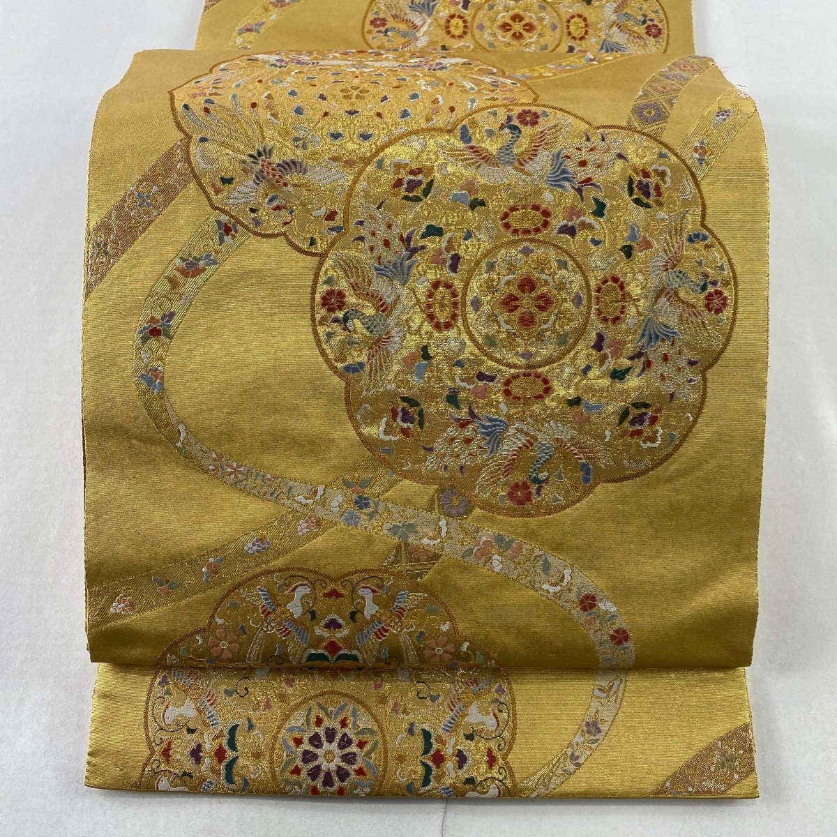 競ナビ】 袋帯 名品 本金箔 正倉院鏡裏鳳凰紋 瀞金錦 長嶋成織物 華文