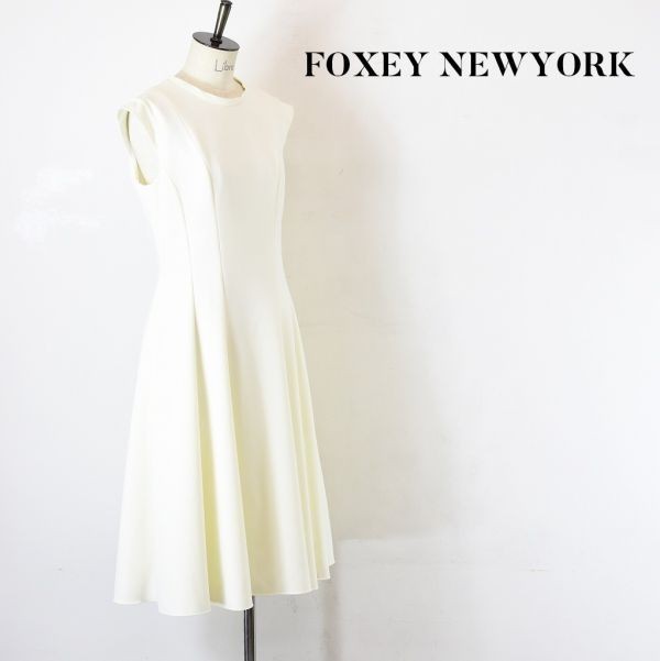 人気セール，HOT SS A1773 FOXEY NEWYORK フォクシーニューヨーク レディース フレア スカート ノースリーブ ワンピース ひざ丈 オフホワイト 40(Lサイズ)｜売買されたオークション情報、yahooの商品情報をアーカイ Lサイズ