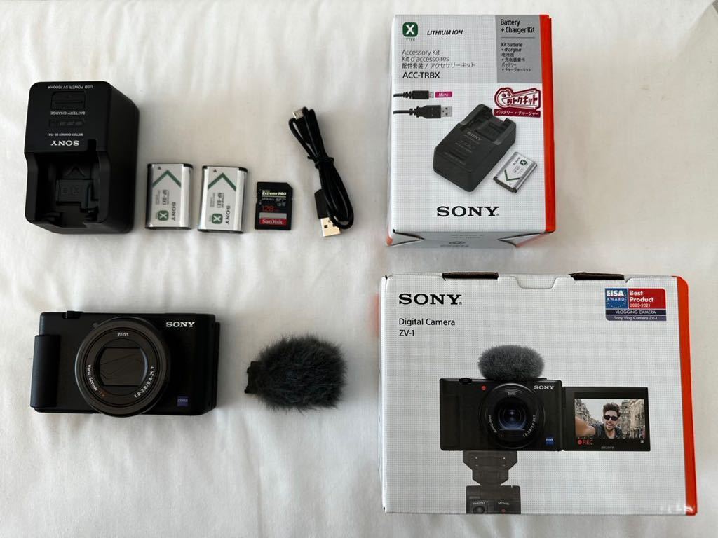 店舗 新宿 【美品】VLOGCAM ZV-1 バッテリーチャージャー ACC-TRBX SANDISK SDカード128GB セット