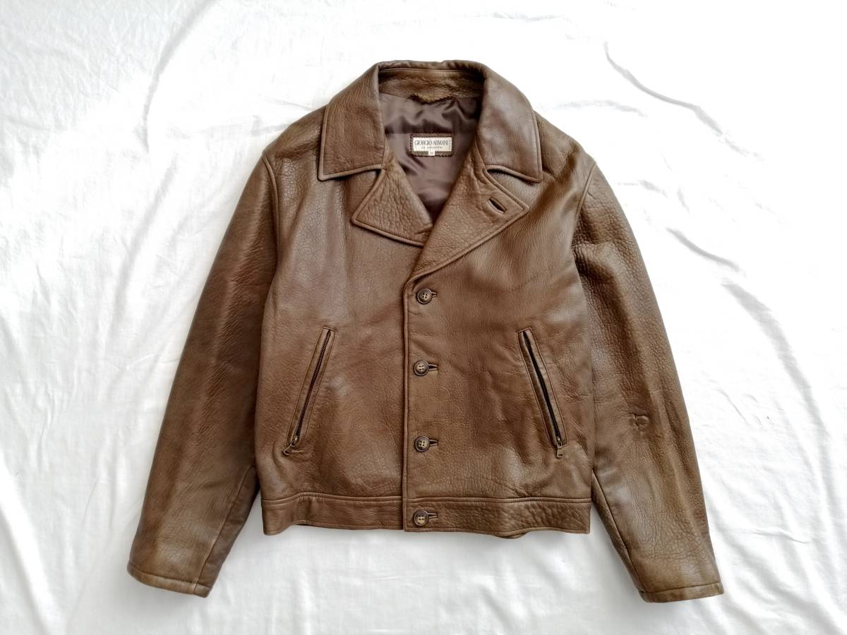 希少 90s Giorgio Armani Archive レザージャケット ブルゾン ブラウン 