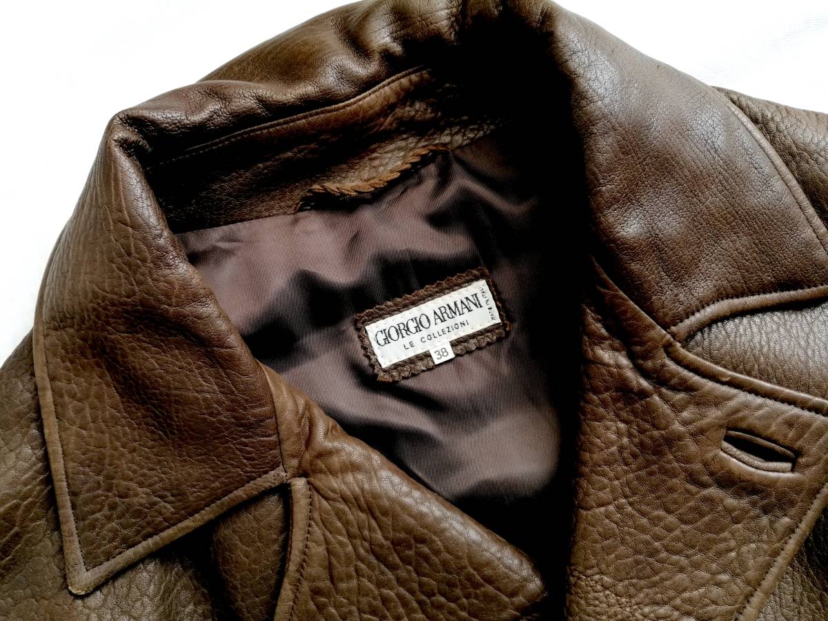 希少 90s Giorgio Armani Archive レザージャケット ブルゾン ブラウン 