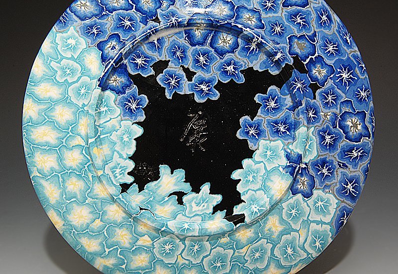 星庵厳選企画 人間国宝 松井康成 萃瓷練上皿 最晩年希少作 共箱(笠間