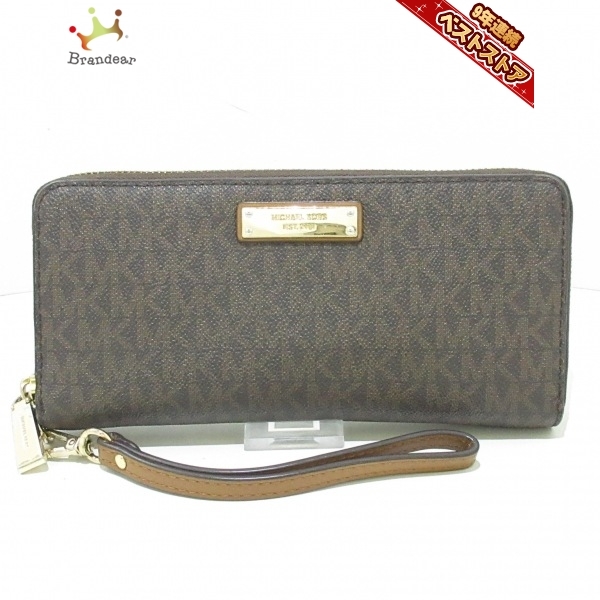 新品，定番 マイケルコース MICHAEL KORS 長財布 - PVC 塩化ビニール ダークブラウン&times;ブラウン ラウンドファスナー 財布(女性用)｜売買されたオークション情報、yahooの商品情報をアーカイブ公開 - オー 女性用