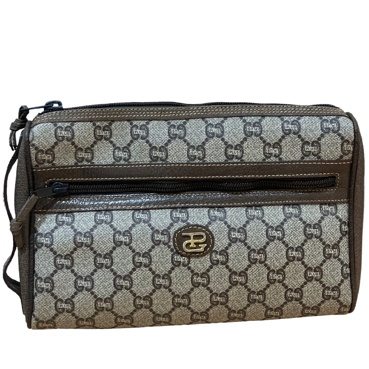 GUCCI PLUS グッチプラス GG柄 PVC ポーチ クラッチバッグ GUCCI グッチ GG プラス ポーチ pvc×レザー ブラウン系 かばん、バッグ