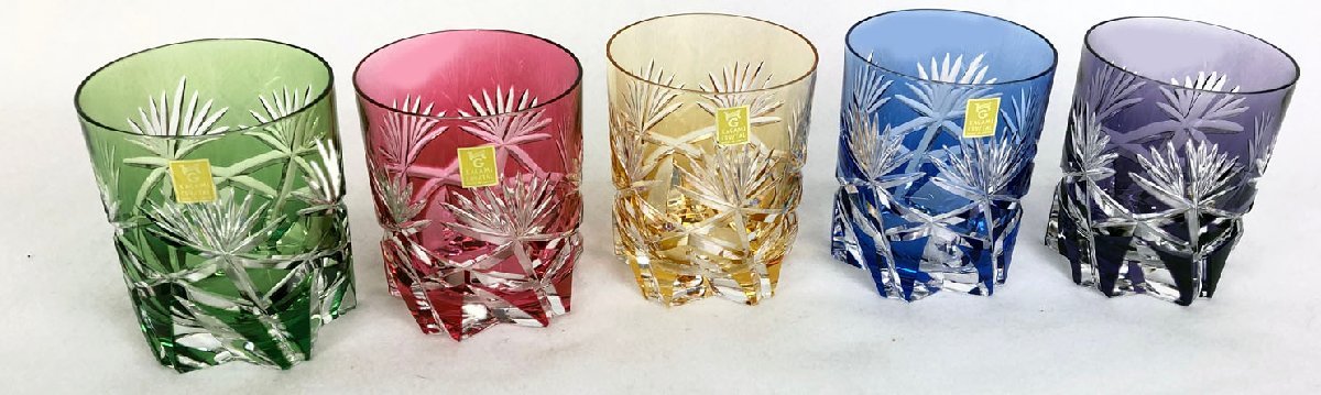 ☆中古品☆カガミクリスタル 江戸切子 ロックグラス 5点 セット 桜 