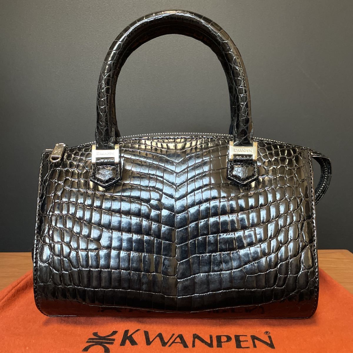 美品 KWANPEN クワンペン ブラック クロコダイル ハンドバッグ 