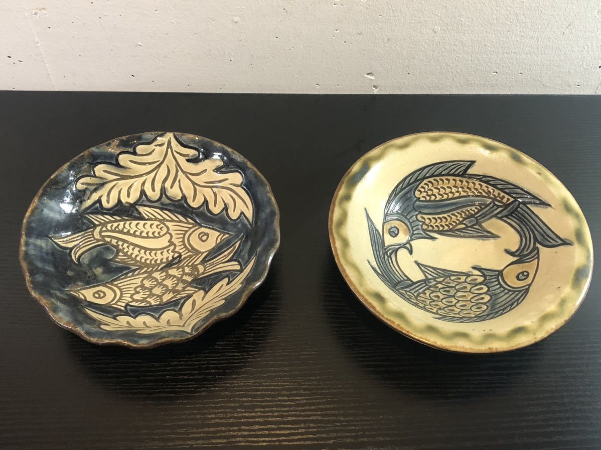 やちむん魚紋 金城 やちむん 皿5寸 魚紋・海老紋 秀陶房 Basic Life