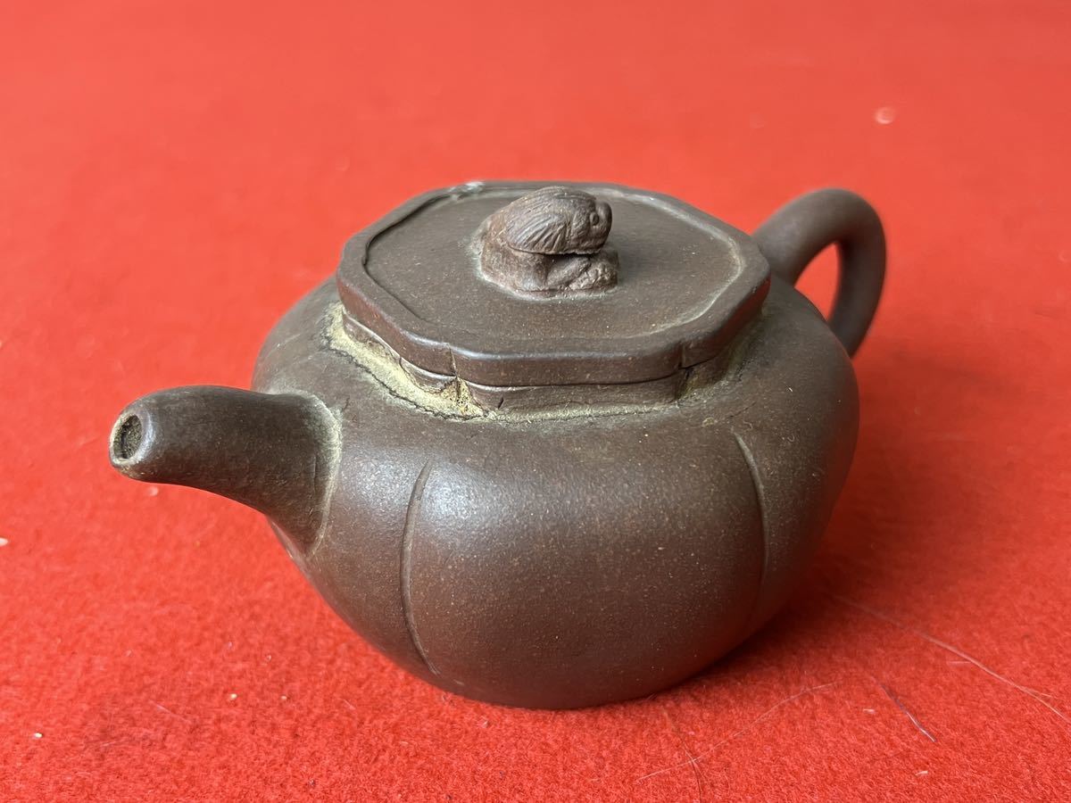 茶道先生所蔵品 宜興紫砂 朱泥瓜形獅子摘急須 煎茶道具 古美術品