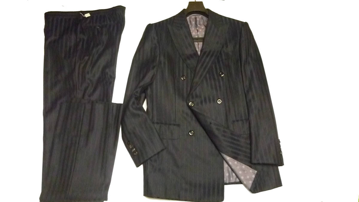 &amp; Dege - Years 0 Cloths 英国 Dege & Skinner X SCABAL サヴィルローの伝統と技術　威風堂々ダブルプレススーツ　ミッドナイトブルー＆ブラック 48R/A6 /19，5万