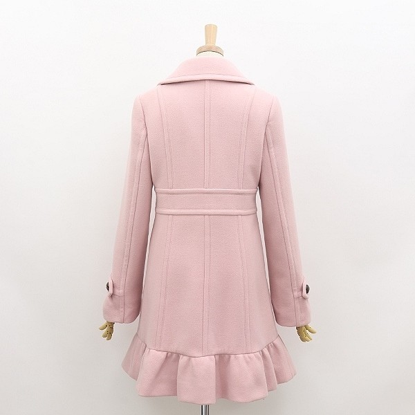 美品●BURBERRY BLUE LABEL バーバリー ブルーレーベル アンゴラ混 ウール Aライン コート ピンク 38 BLUE LABEL BURBERRY ベルト タータンチェック 金