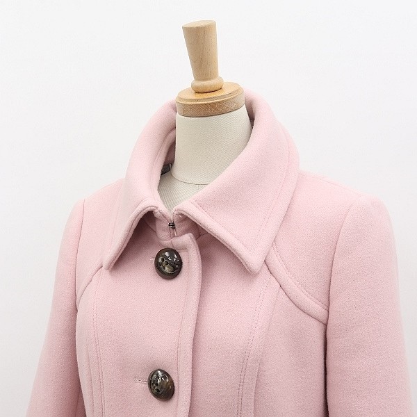 美品●BURBERRY BLUE LABEL バーバリー ブルーレーベル アンゴラ混 ウール Aライン コート ピンク 38 BLUE LABEL BURBERRY ベルト タータンチェック 金