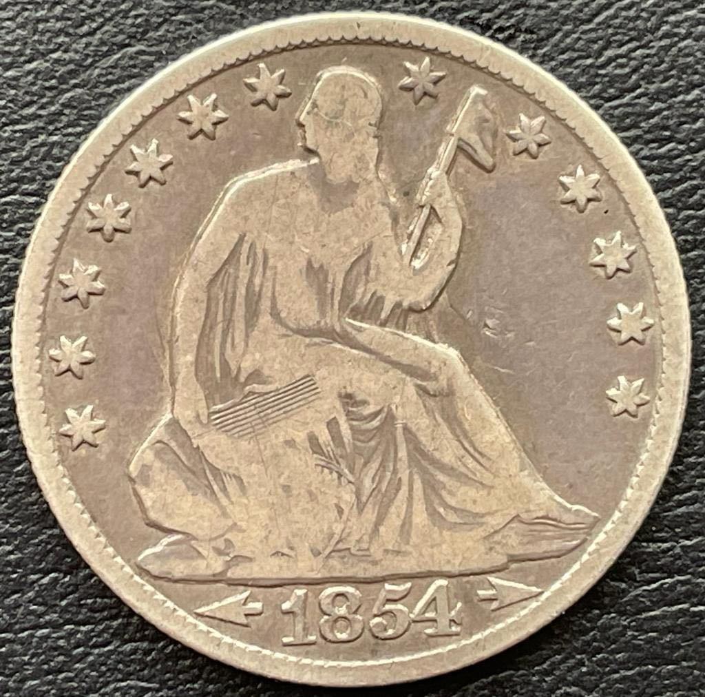 豊富な アメリカ1854 o 1/2ドラ銀貨 シーテッドリバティ