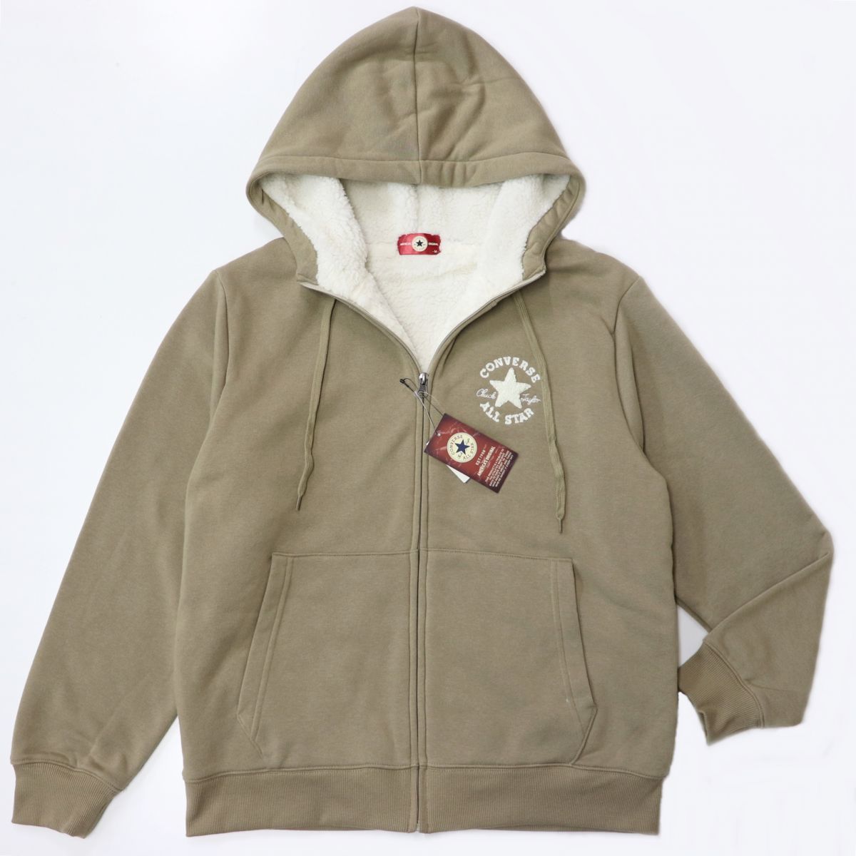 ★コンバース CONVERSE 真冬用 暖かい ボア素材 新品 メンズ フリース スウェット パーカー 茶 Lサイズ [14739530-71-L]一 二 弐★QWER★