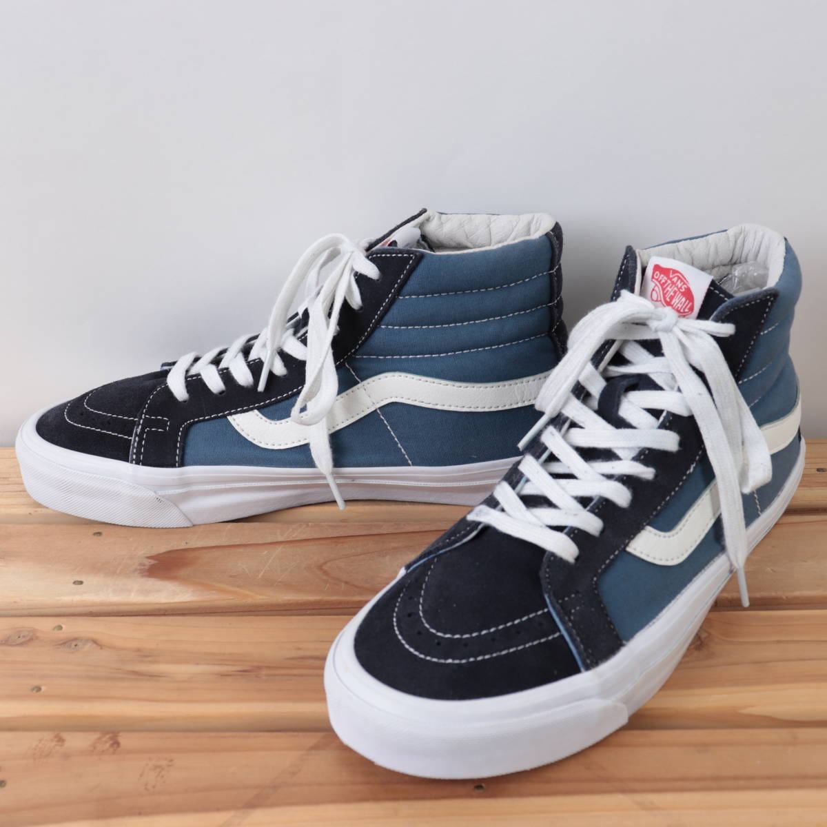z9579 バンズ オールドスクール スケハイ US9 27.0cm/紺 ブルー 白 VANS OLDSKOOL SK-8 メンズ スニーカー 中古