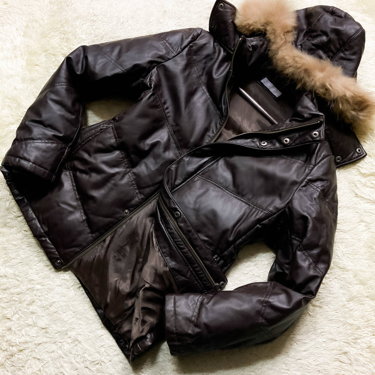 低価，お得 極上ナッパレザーダウン BARRAGE for MENS LAMB NAPPA ラムレザーダウンジャケット ファー付き XL.LL~L焦げ茶系ダークブラウン バラージュ(Lサイズ)｜売買されたオークション情報、yahooの商品情報を Lサイズ