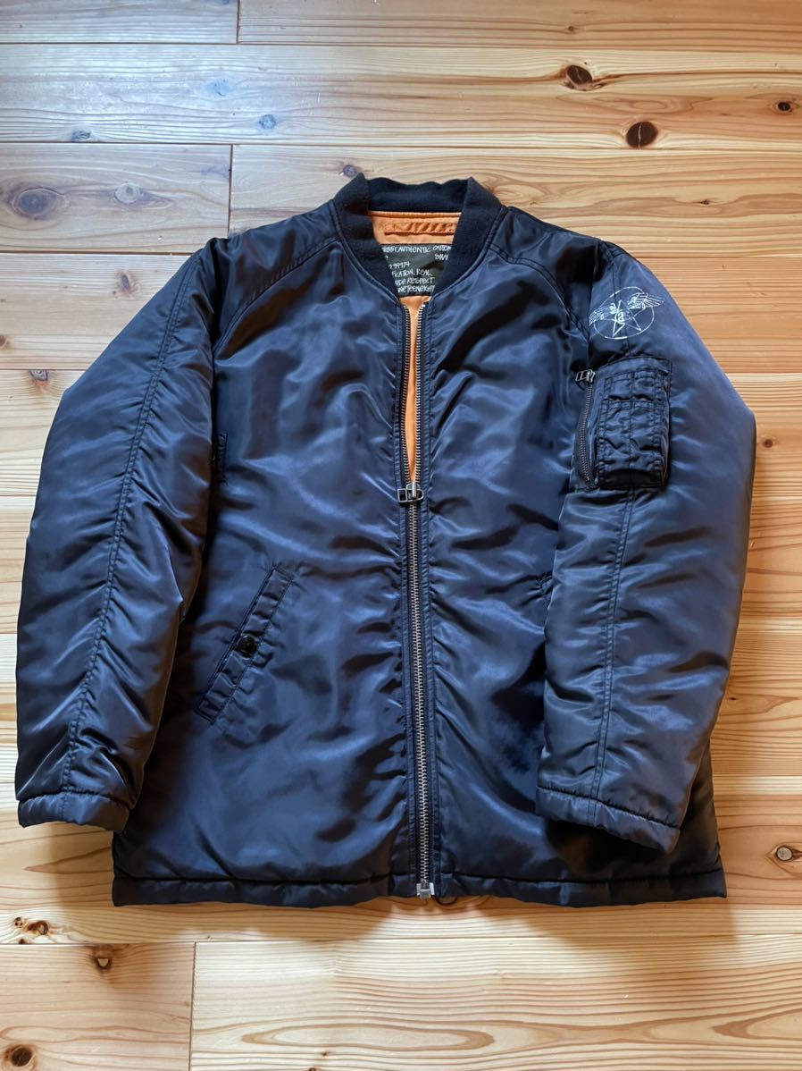 希少 90s OLD STUSSY MA-1 フライトジャケット ダークネイビー(Sサイズ