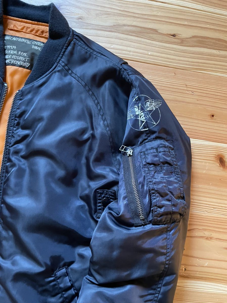 oldstussy 90s ma1 ポーカーズ アツム着用 値下げするので是非！ 希少 90s OLD STUSSY MA-1 フライトジャケット ダークネイビー(Sサイズ