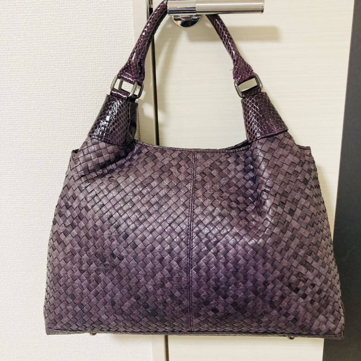 ☆極美品☆ パイソン 蛇 ヘビ革 ハンドバッグ メッシュ イントレ 