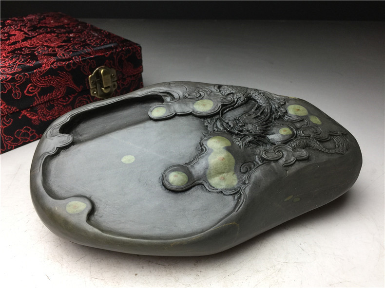 天然石 硯 石眼 龍紋 端渓硯 / 水巌 端渓老坑羅漢硯 紅絲硯 書道具 重