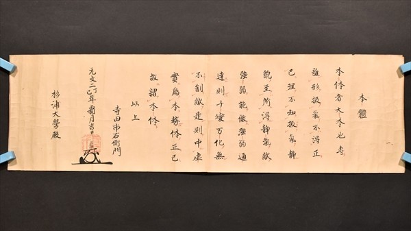 本體 1枚 杉浦大学宛 元文二年 寺田正浄 武道 武術 肉筆 和本 古文書
