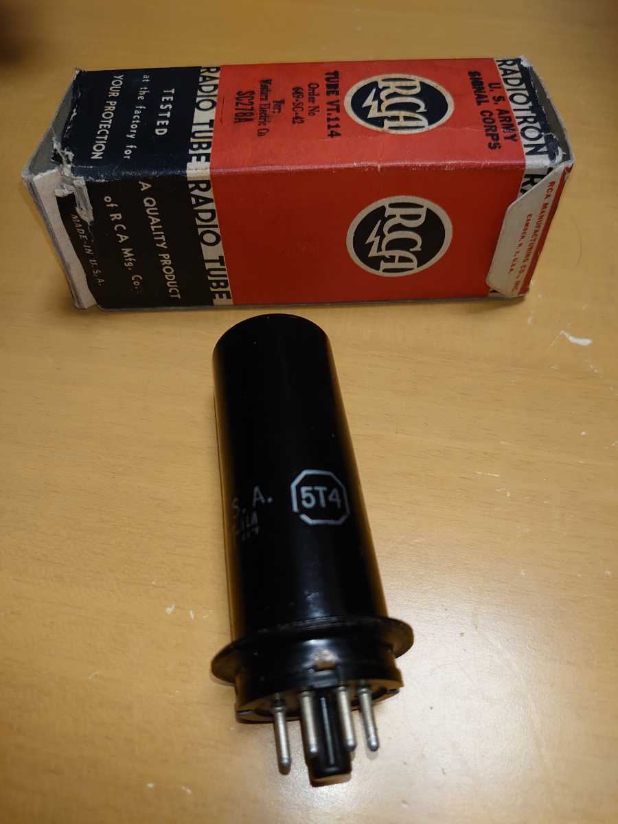 for:western electric.RCA 5T4(SC278A)直熱整流管中古です。WE274Bの差し替え用にRCA発注したという整流管です元箱いたんでます.(検索:5T4) RCA electric for:Western ST管 ボタンステム管 プリメインアンプ