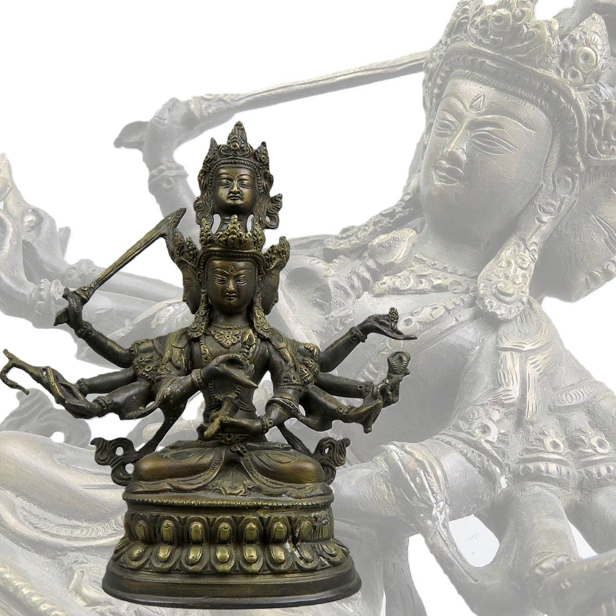 仏像 チベット密教 鍍金 唐物 時代物 佛 菩薩 観音 ⁄ 銀？銅？中国 