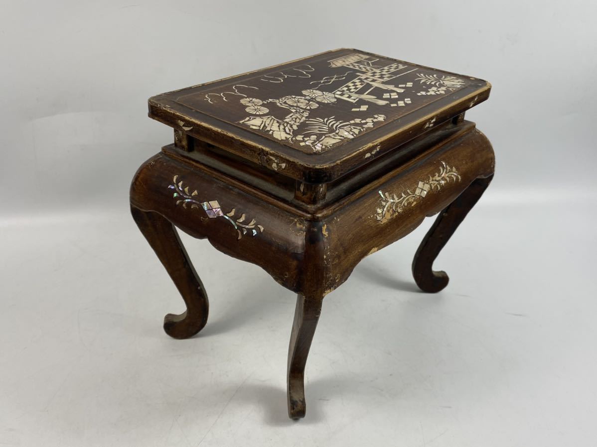 時代唐物 青貝螺鈿細工 楼閣人物 平卓 花台 香炉台 58cm 木製【MA624 2026年最新Yahoo!オークション 65cm×38cm 木製 香炉台 花台 飾台 長方