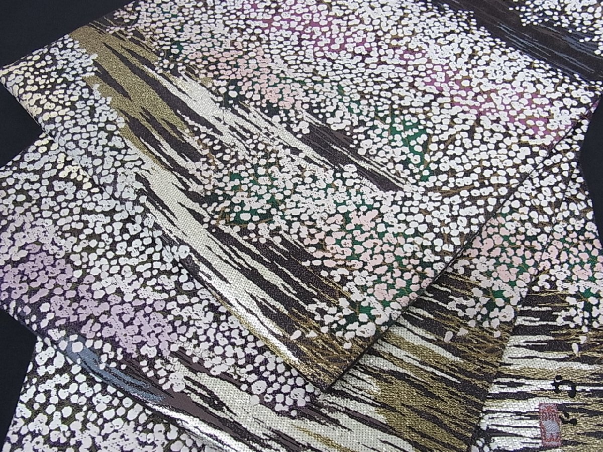 花美人着物□極上 本加賀友禅作家 木村雨山 六通柄袋帯 霞花文 金銀糸 
