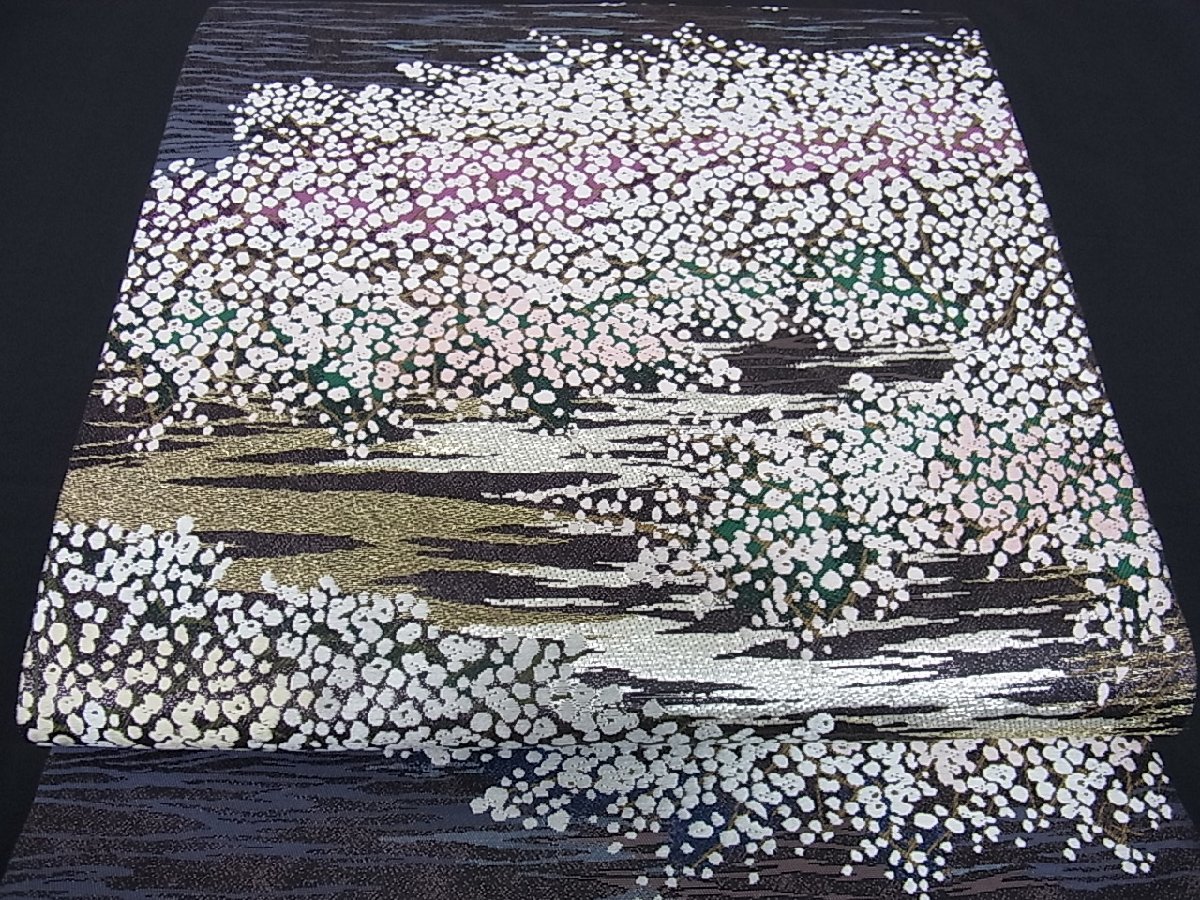 花美人着物□極上 本加賀友禅作家 木村雨山 六通柄袋帯 霞花文 金銀糸 