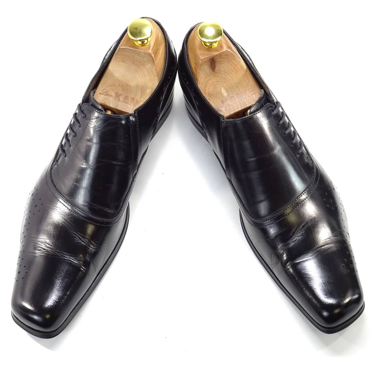 即決 KATHARINE HAMNETT LONDON 25.0cm プレーントゥ キャサリンハムネット メンズ 黒 ブラック 本革 サイドレース 革靴 紳士靴 ビジネス