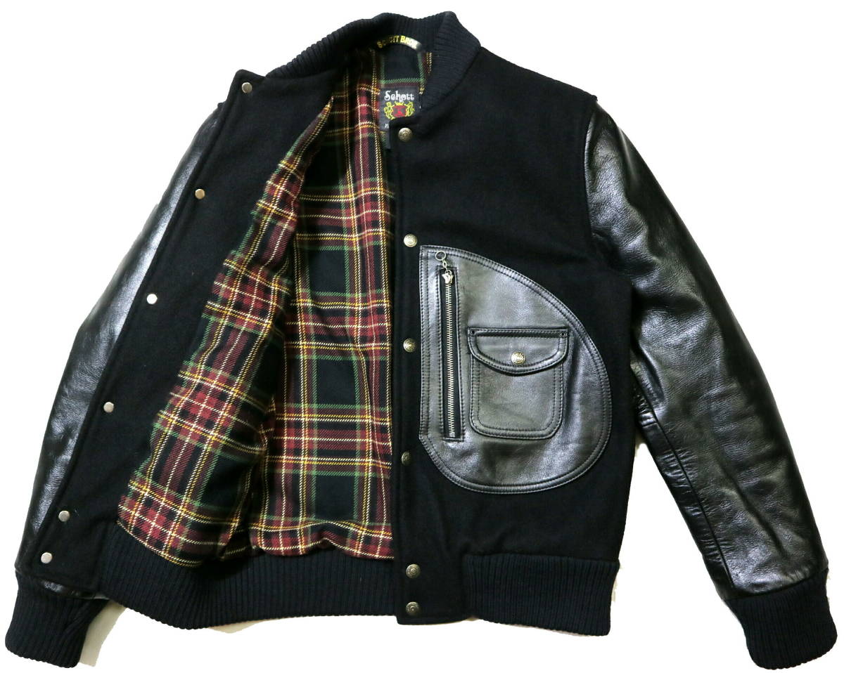 秀逸/お洒落！◇USA製 Schott ショット 767US Dポケ 袖革スタジャン 