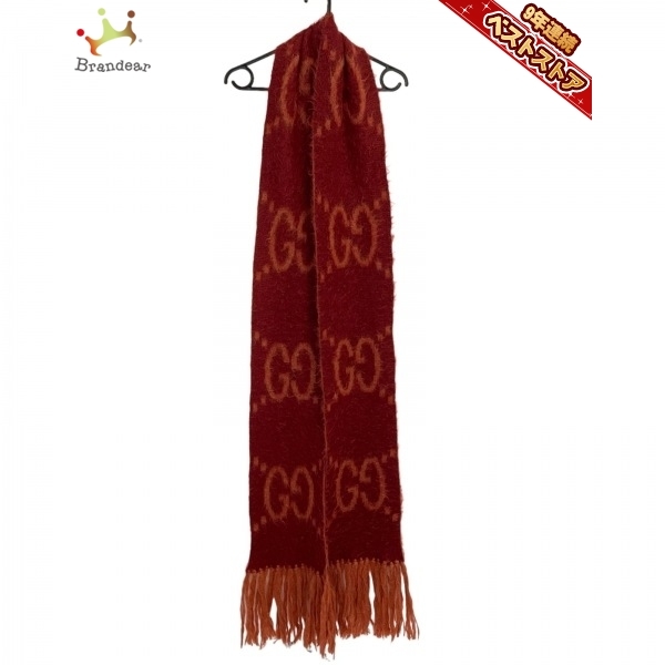 グッチ GUCCI - モヘア×ナイロン ボルドー×オレンジ GG柄 マフラー  