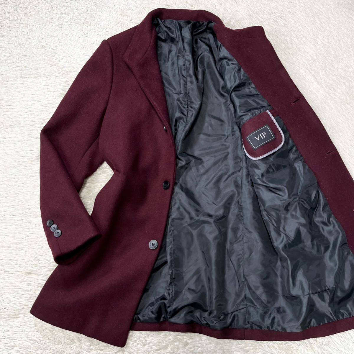  ビップ お洒落な一着 VIP チェスターコート ロングコート 2way ボルドー ウール 色 M位(Mサイズ)｜売買されたオークション情報、yahooの商品情報をアーカイブ公開 - オークファン Mサイズ