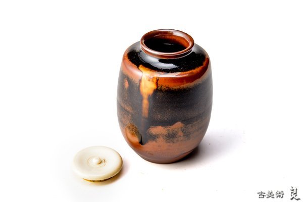 d2257▽良▽川本了生作澪標茶入　検　茶道具煎茶道具中国古玩台湾煎茶民藝美術品李朝高麗新羅清朝書道具