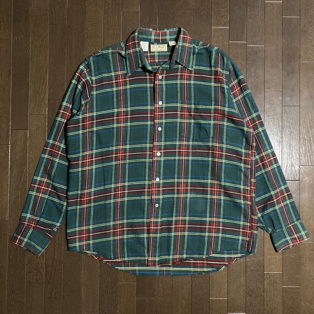 90s L.L.Bean エルエルビーン ヴィンテージ フランネルシャツ ネルシャツ チェックシャツ 80s 70s グリーン アメリカ製 usa製 エルエルビーン 90s ヴィンテージ cotton check ブルゾン