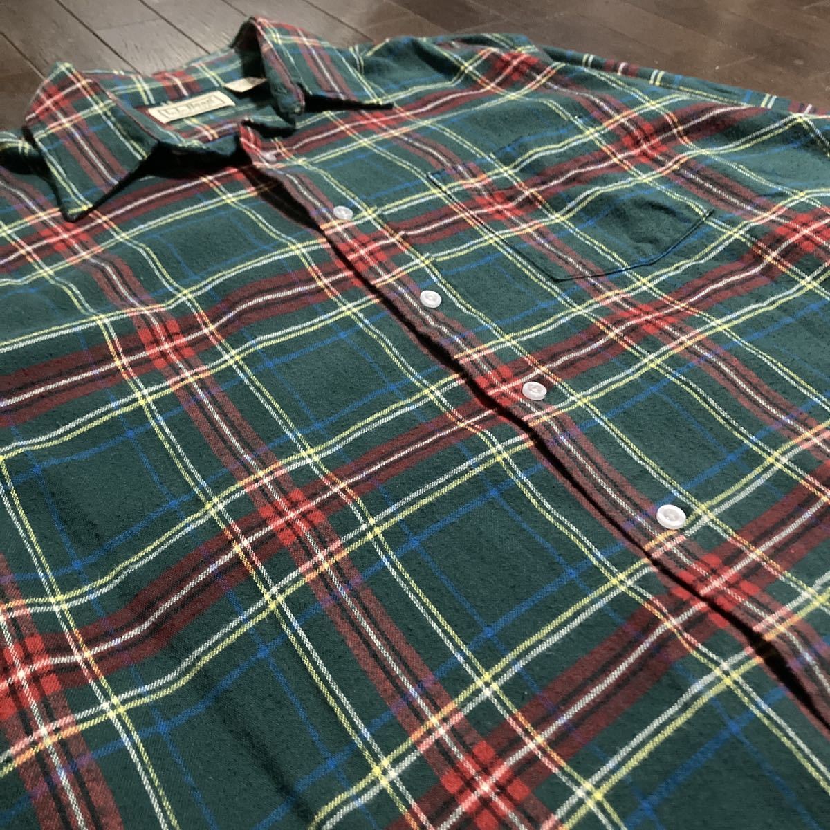 90s L.L.Bean エルエルビーン ヴィンテージ フランネルシャツ ネルシャツ チェックシャツ 80s 70s グリーン アメリカ製 usa製 エルエルビーン 90s ヴィンテージ cotton check ブルゾン