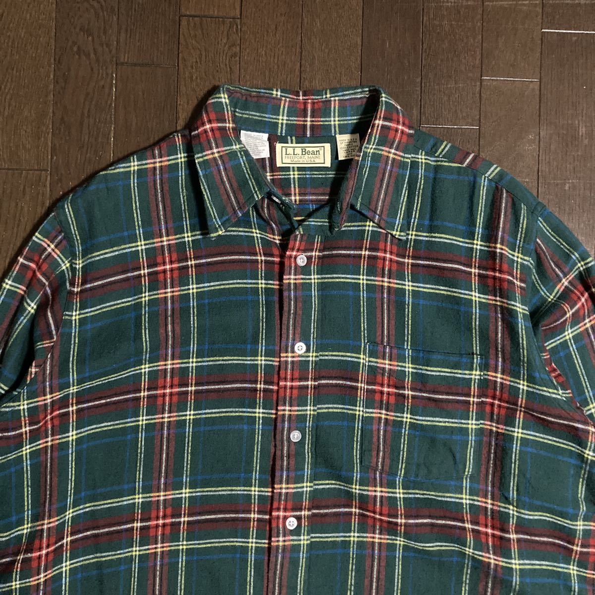 90s L.L.Bean エルエルビーン ヴィンテージ フランネルシャツ ネルシャツ チェックシャツ 80s 70s グリーン アメリカ製 usa製 エルエルビーン 90s ヴィンテージ cotton check ブルゾン