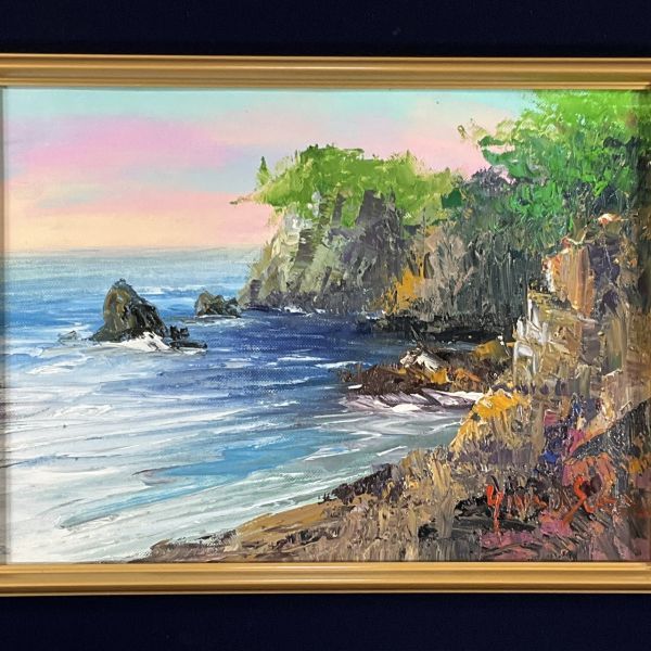 菅野矢一「北の海（積丹半島）〔財界さっぽろ表紙絵原画〕」油絵・P8号