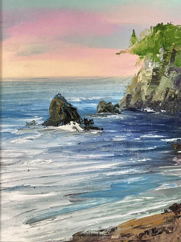 菅野矢一「北の海（積丹半島）〔財界さっぽろ表紙絵原画〕」油絵・P8号