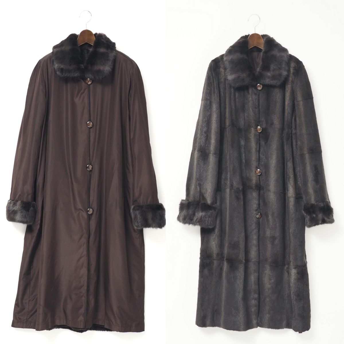 GM2371▽シルク×シェアードファー*リバーシブルコート*ファーコート*本