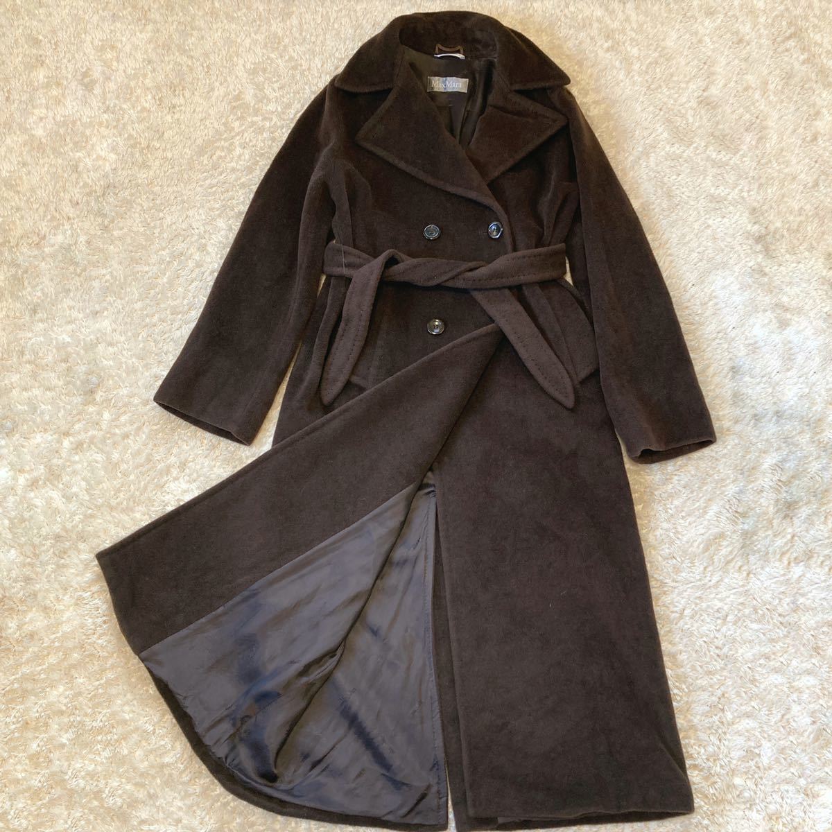 大きいサイズ 42 Max Mara ベルテット マキシ丈ロングコート 女優襟 