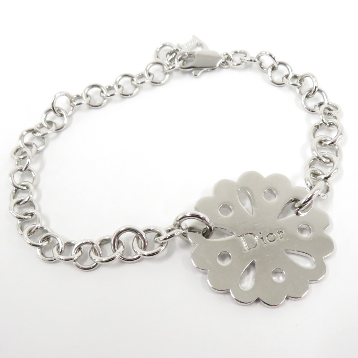 中古】Christian Dior ブレスレット フワラーモチーフ メッキ シルバー 