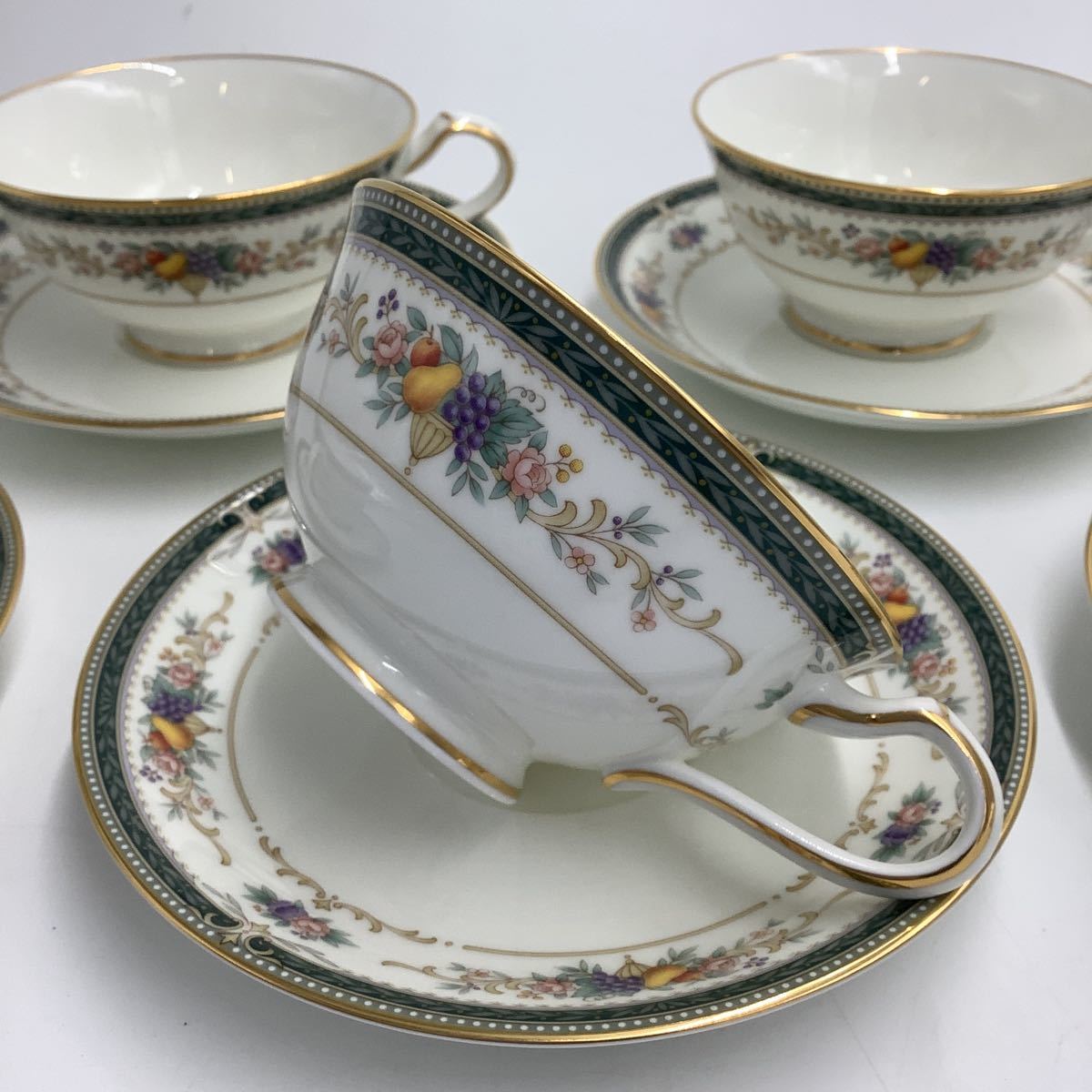 KO12-58《美品 Noritake ノリタケ KINGS CROSS カップ＆ソーサー 5客セット》アラジンマーク オールドノリタケ 金彩 ボーンチャイナ》