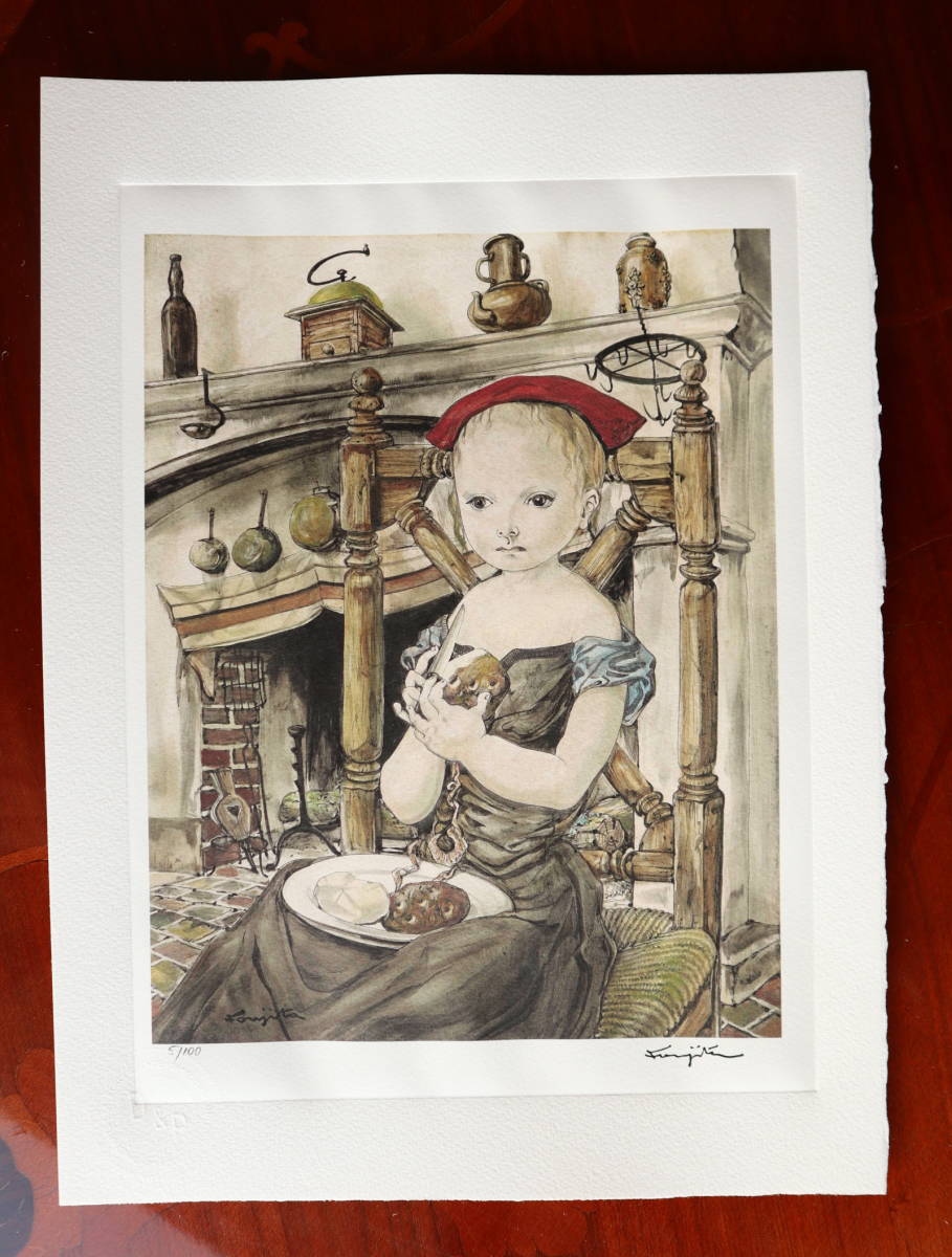 藤田嗣治JEUNE FILLE A LA ROBE BLEUE 藤田嗣治・Léonard Foujita