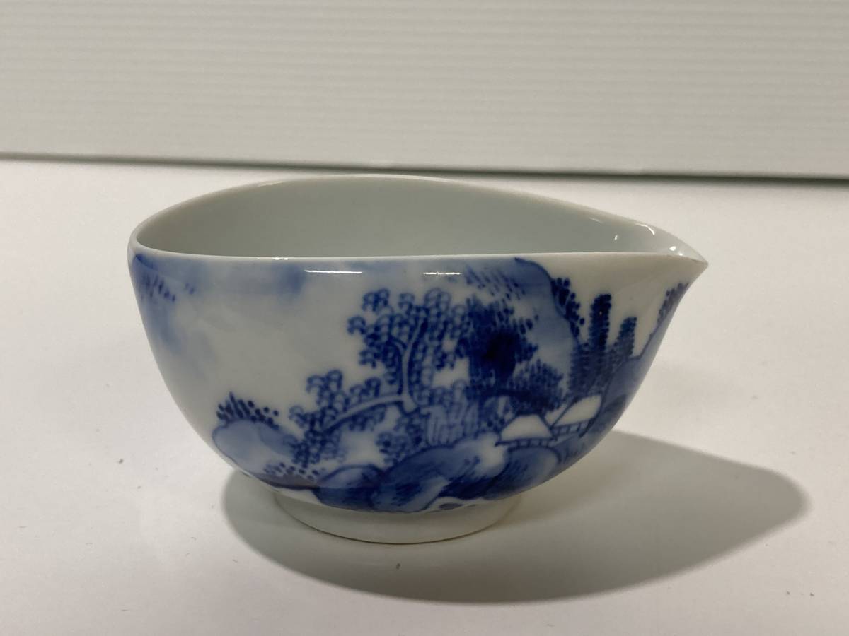 煎茶道具 道八 急須 時代 煎茶碗5客 染付 銘 染付山水