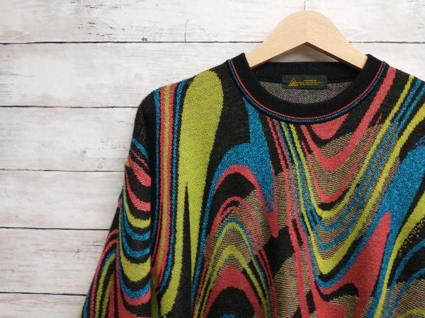 j.s／マルチカラー／ニット／メンズ／Lサイズ／プルオーバー／マーブル柄／ボーダー／中古／古着／クルーネック／Lサイズ／日本製