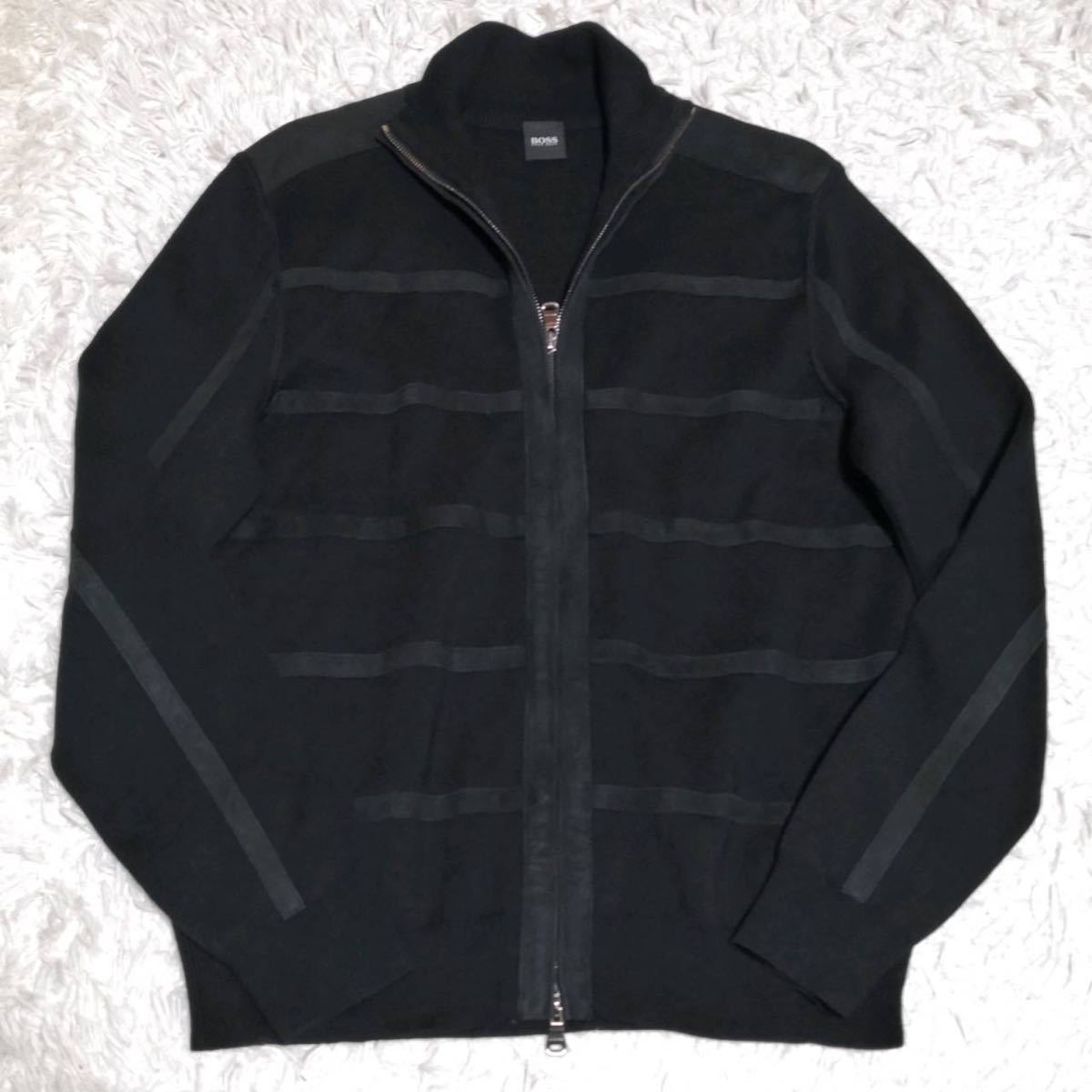 極美品 L HUGO BOSS ヒューゴボス【最高級の品格】HUGO BOSS スエード ウール100 トラックジャケット　アウター　ブルゾン　ブラック ボス ヒューゴボス ヒューゴ Boss（ヒューゴ EDTスプレー コート」(メンズ